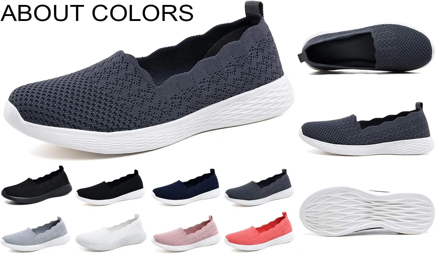 poemlady Women's Slip on Loafer Shoes - Mesh Casual Ballet Flat Nurse Walking Sneakers Knit Round Toe Memory Foam Casual Shoes