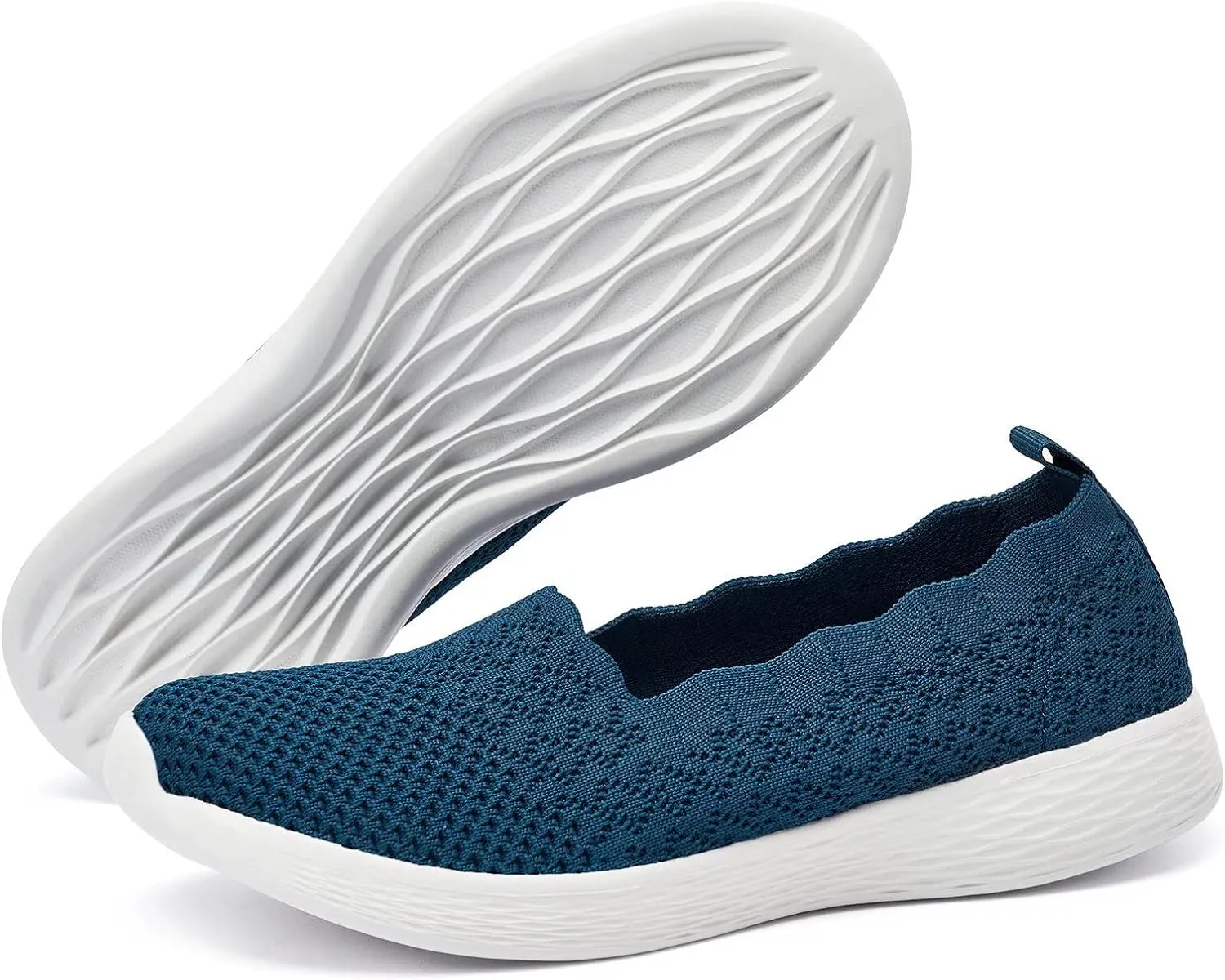 poemlady Women's Slip on Loafer Shoes - Mesh Casual Ballet Flat Nurse Walking Sneakers Knit Round Toe Memory Foam Casual Shoes