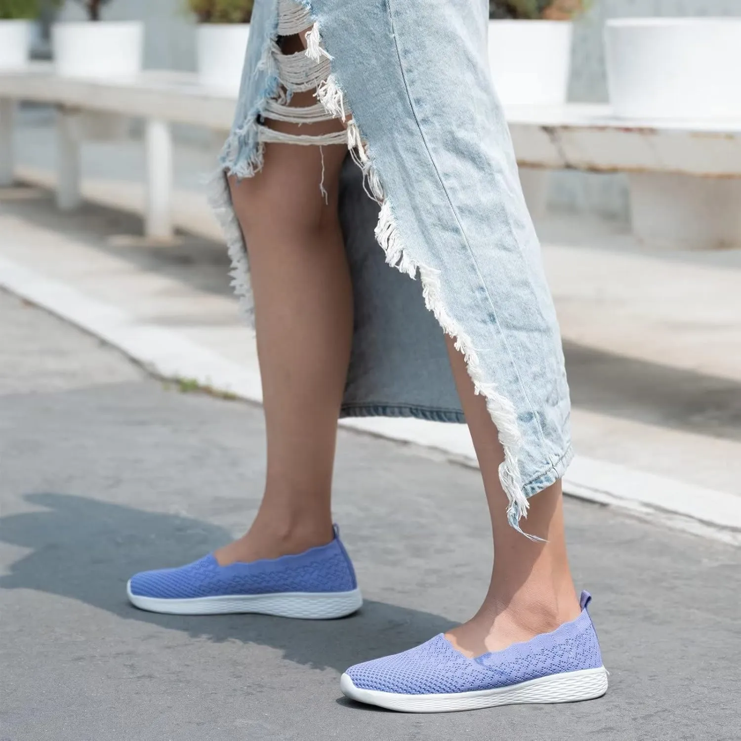 poemlady Women's Slip on Loafer Shoes - Mesh Casual Ballet Flat Nurse Walking Sneakers Knit Round Toe Memory Foam Casual Shoes