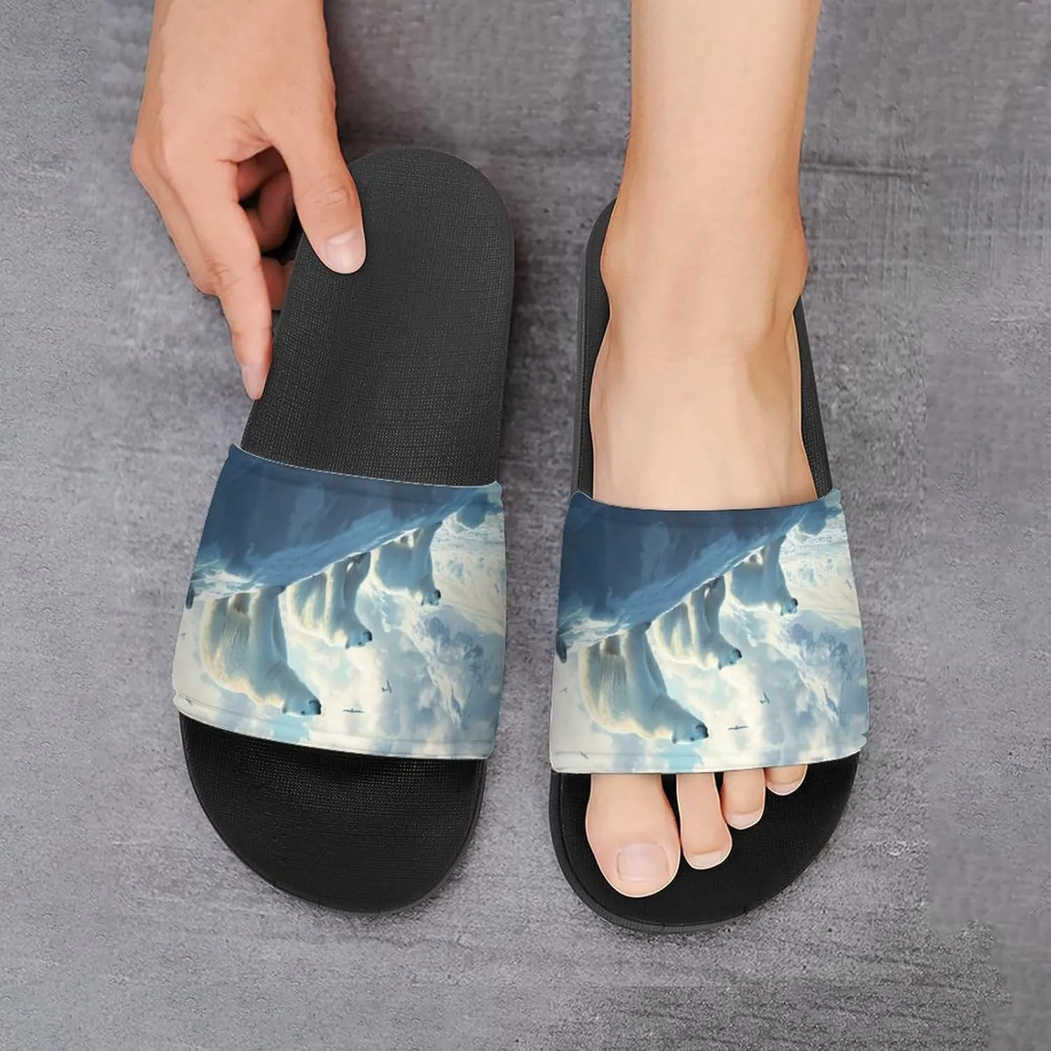 Polar Bears Ice Floes Arctic Ocean Shower Sandals Home Slippers Non-Slip Quick Drying Beach Bathroom Slipper