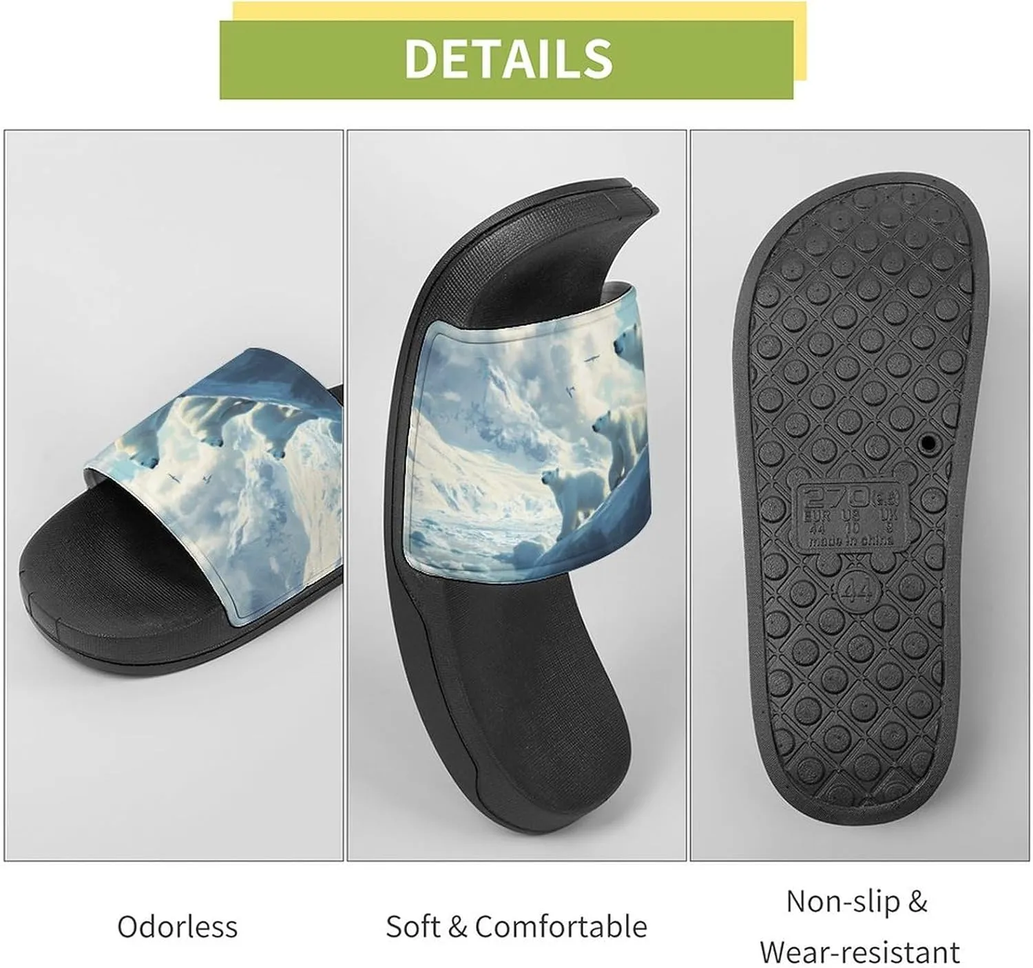 Polar Bears Ice Floes Arctic Ocean Shower Sandals Home Slippers Non-Slip Quick Drying Beach Bathroom Slipper