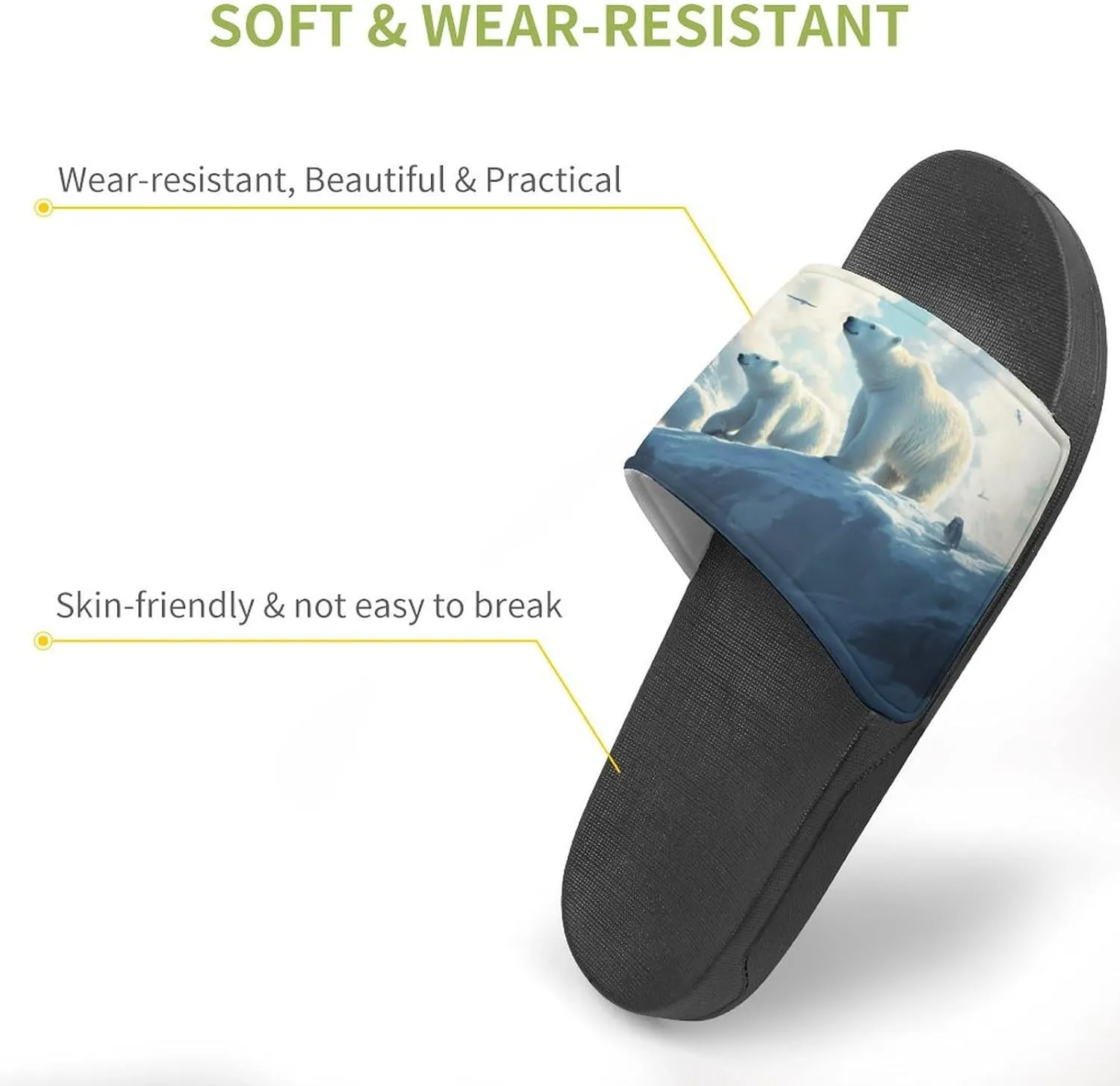 Polar Bears Ice Floes Arctic Ocean Shower Sandals Home Slippers Non-Slip Quick Drying Beach Bathroom Slipper