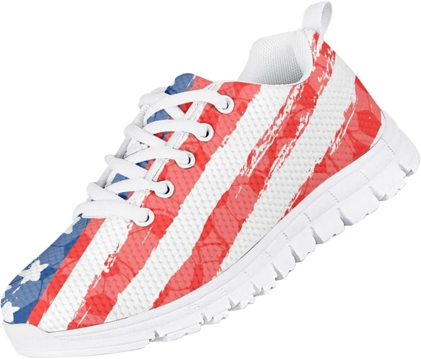POLERO Cute Kids Shoes American Flag Sneakers Lace-Up Flat Running Shoes Lightweight Walking Mesh Shoes