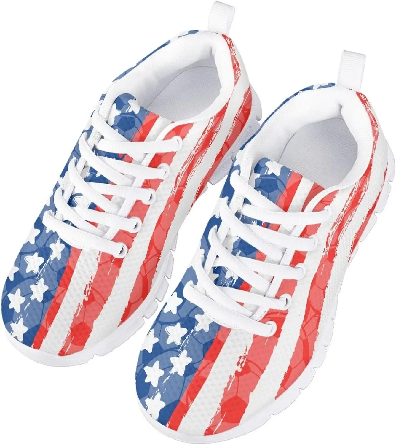 POLERO Cute Kids Shoes American Flag Sneakers Lace-Up Flat Running Shoes Lightweight Walking Mesh Shoes