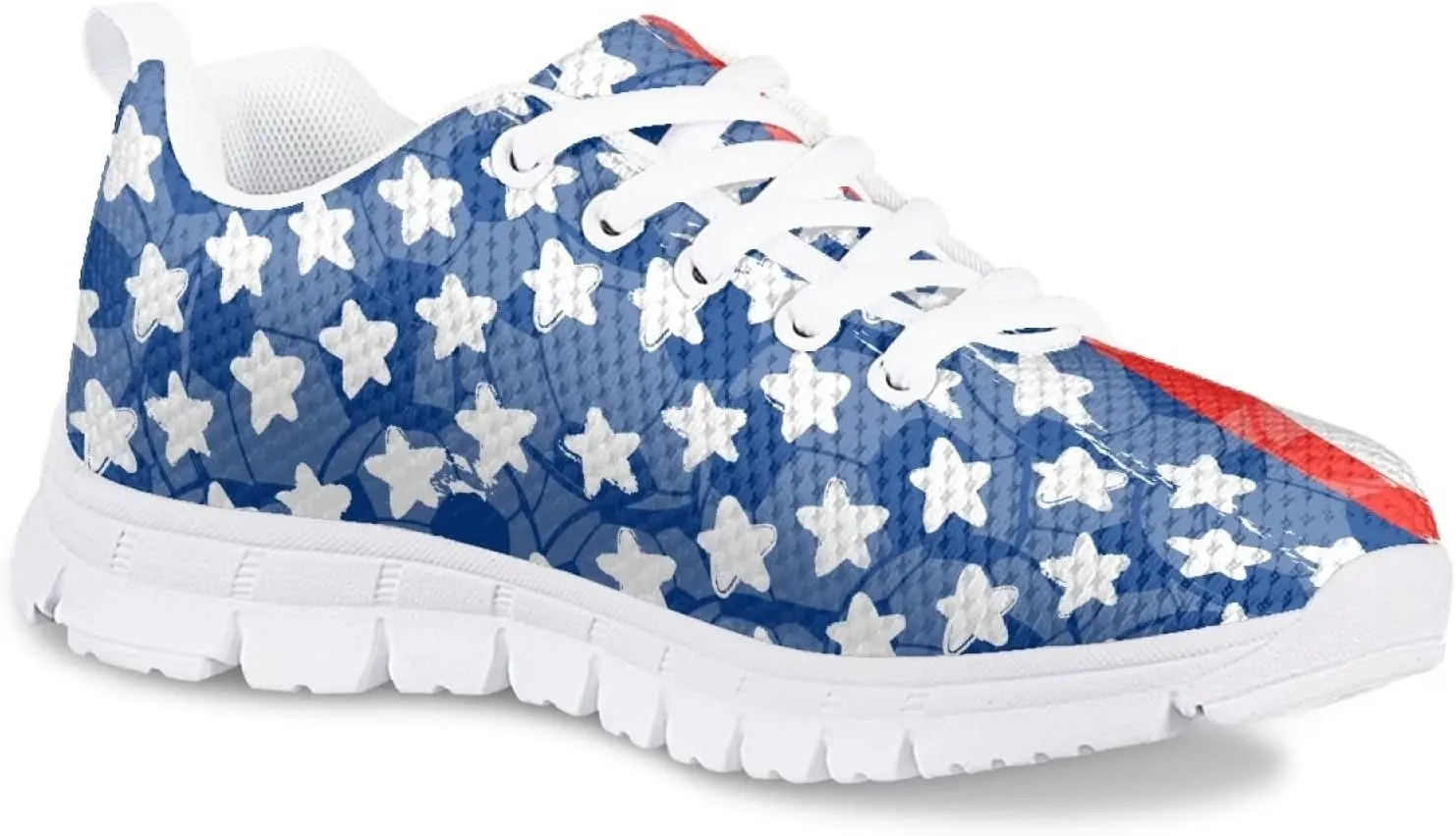 POLERO Cute Kids Shoes American Flag Sneakers Lace-Up Flat Running Shoes Lightweight Walking Mesh Shoes