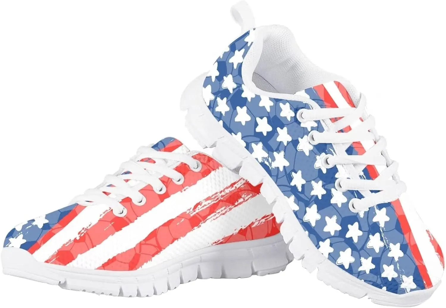 POLERO Cute Kids Shoes American Flag Sneakers Lace-Up Flat Running Shoes Lightweight Walking Mesh Shoes