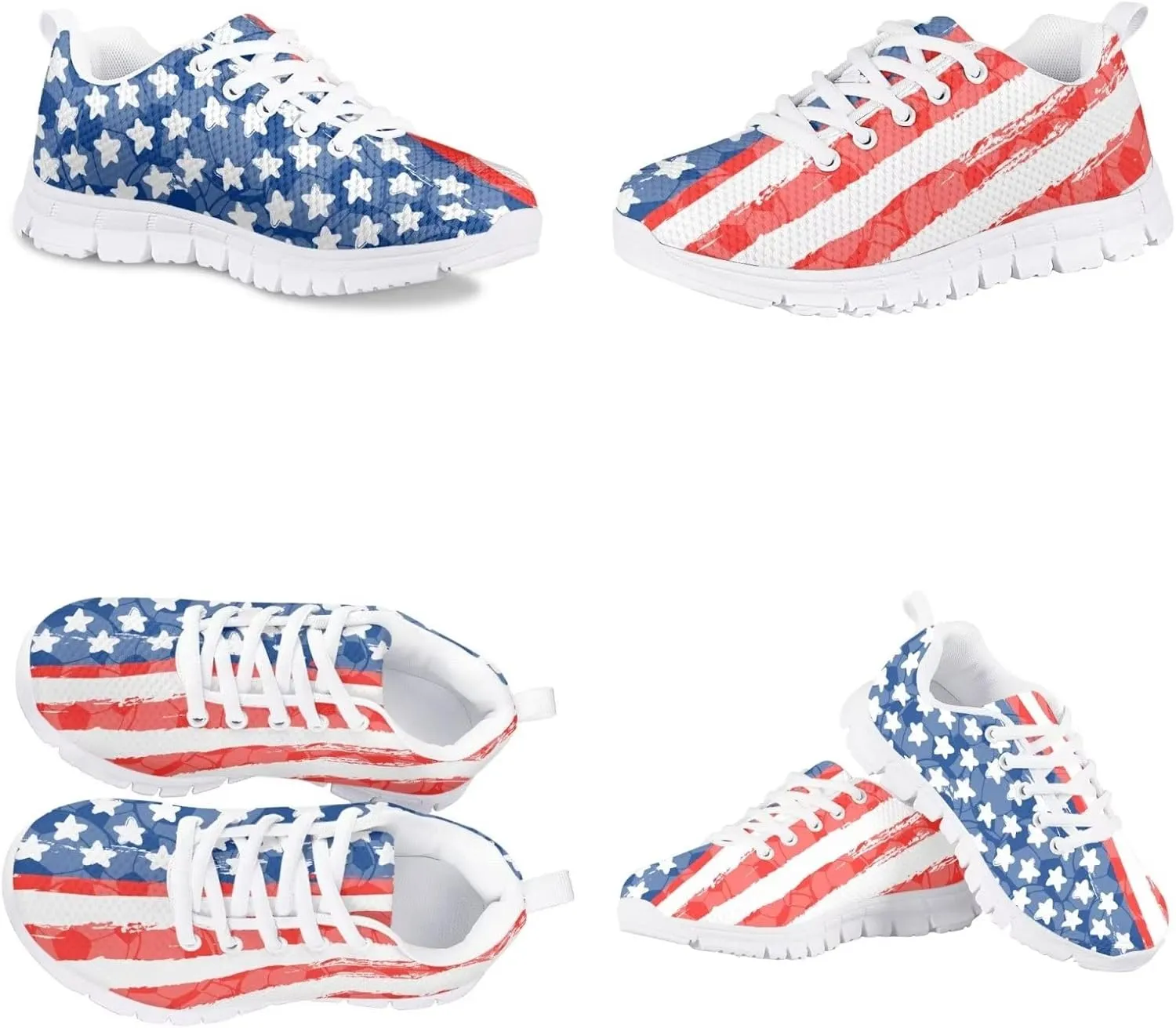 POLERO Cute Kids Shoes American Flag Sneakers Lace-Up Flat Running Shoes Lightweight Walking Mesh Shoes
