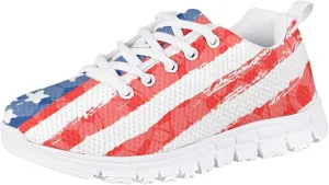 POLERO Cute Kids Shoes American Flag Sneakers Lace-Up Flat Running Shoes Lightweight Walking Mesh Shoes