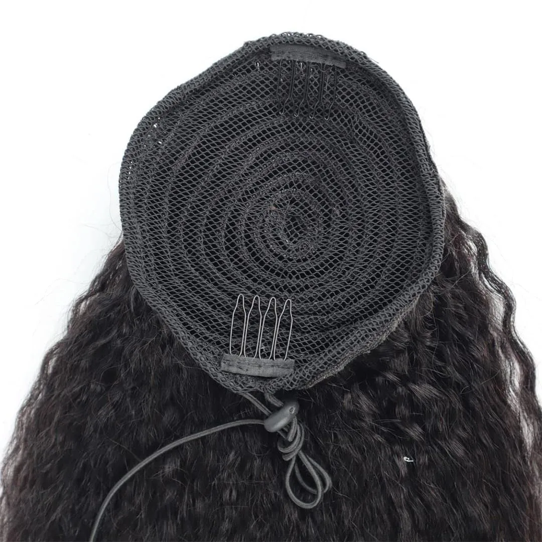 Ponytail Extension Drawstring Human Hair Clip in Pony Tail Hair Extensions for Black Women Curly Wave Thick Natural Looking Hair Pieces Kinky Straight Human Hair Ponytail（22Inch）