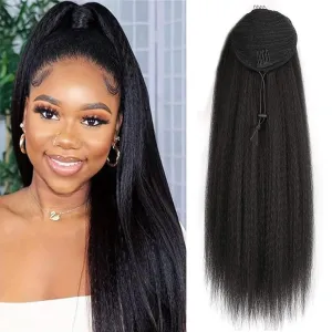 Ponytail Extension Drawstring Human Hair Clip in Pony Tail Hair Extensions for Black Women Curly Wave Thick Natural Looking Hair Pieces Kinky Straight Human Hair Ponytail（22Inch）