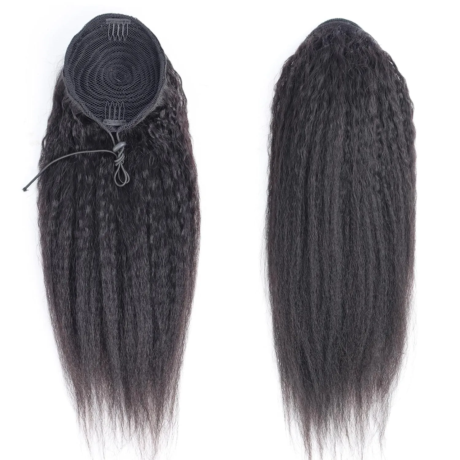 Ponytail Extension Drawstring Human Hair Clip in Pony Tail Hair Extensions for Black Women Curly Wave Thick Natural Looking Hair Pieces Kinky Straight Human Hair Ponytail（22Inch）