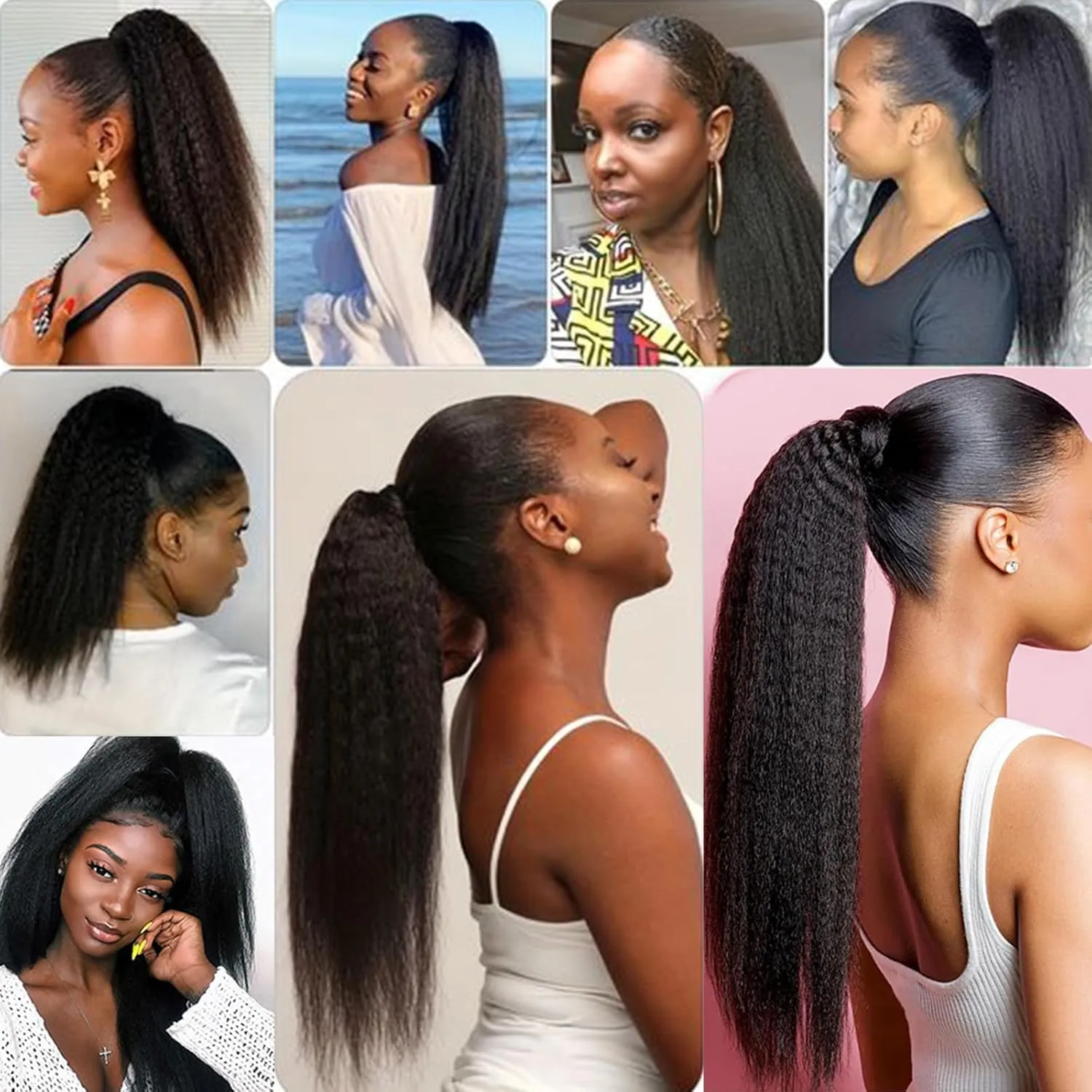 Ponytail Extension Drawstring Human Hair Clip in Pony Tail Hair Extensions for Black Women Curly Wave Thick Natural Looking Hair Pieces Kinky Straight Human Hair Ponytail（22Inch）