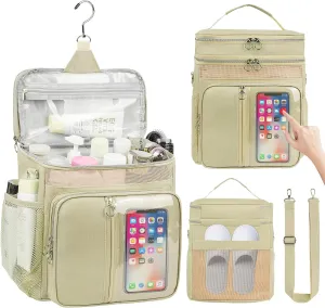 Portable Shower Caddy College, Quickly Dry Tolietry Mesh Tote Bag for Dorm Room Essentials, Hanging Bathroom Organizer Bag for Travel, Gym, Camping (Apricot)