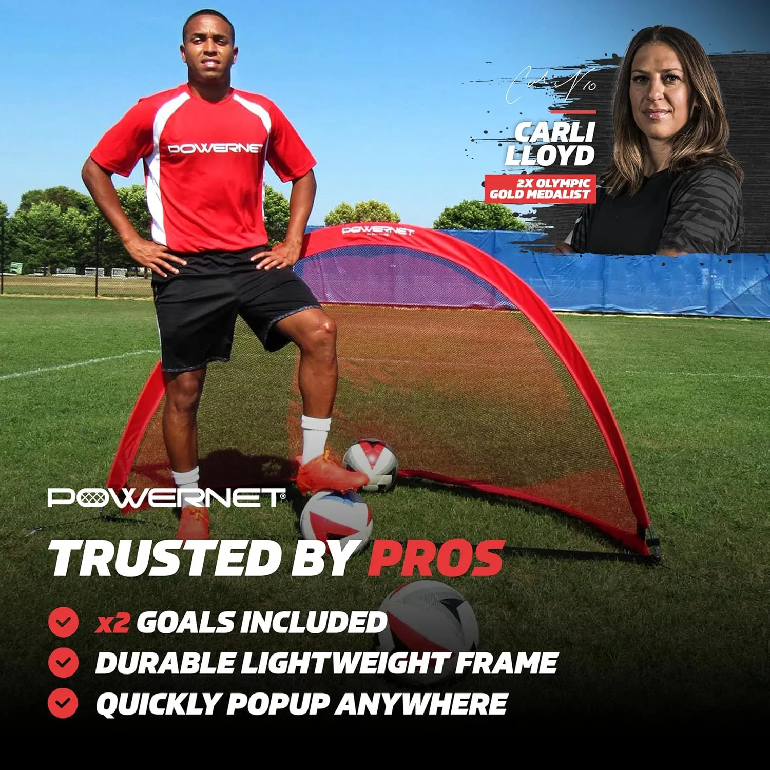 Powernet Soccer Goal, Set of 2 Pop Up Goals for Backyard, Kids Outdoor Indoor Soccer Net, Portable Training Equipment, Collapsible Mini Goalie Net (3 Sizes)