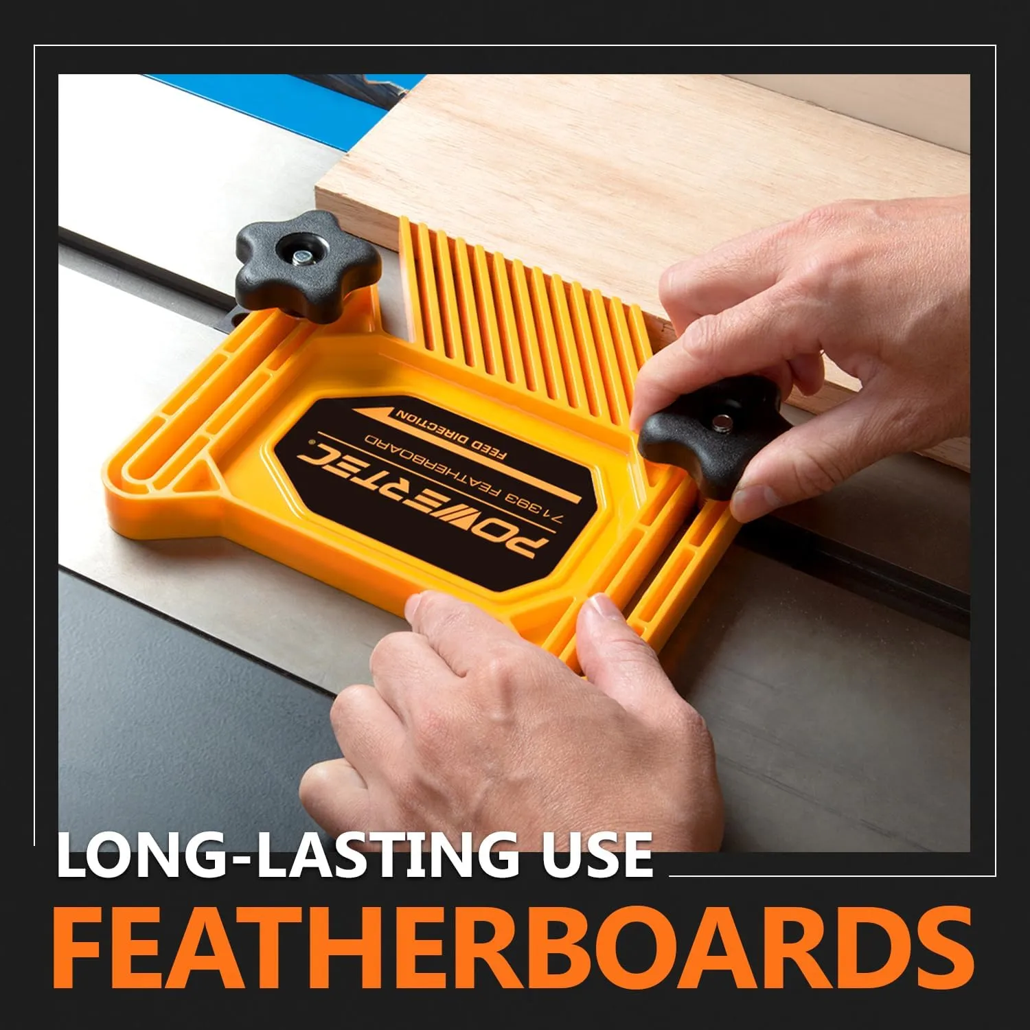 POWERTEC Tandem Featherboard and L-Push Stick Fits Table Saw, Router Table, Planers & Jointer. Wood Pusher Reduces Kickback & Increases Safety for Wood working Accessories. 2PK (71555)