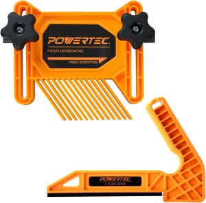 POWERTEC Tandem Featherboard and L-Push Stick Fits Table Saw, Router Table, Planers & Jointer. Wood Pusher Reduces Kickback & Increases Safety for Wood working Accessories. 2PK (71555)