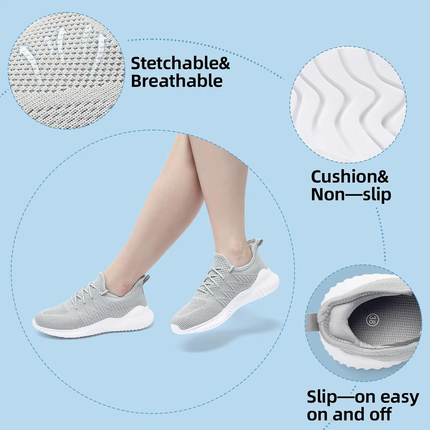 PPQ Womens Slip On Walking Shoes，Memory Foam Lightweight Comfort Casual Workout Shoes,Yoga Or Tennis Or Running Sneakers