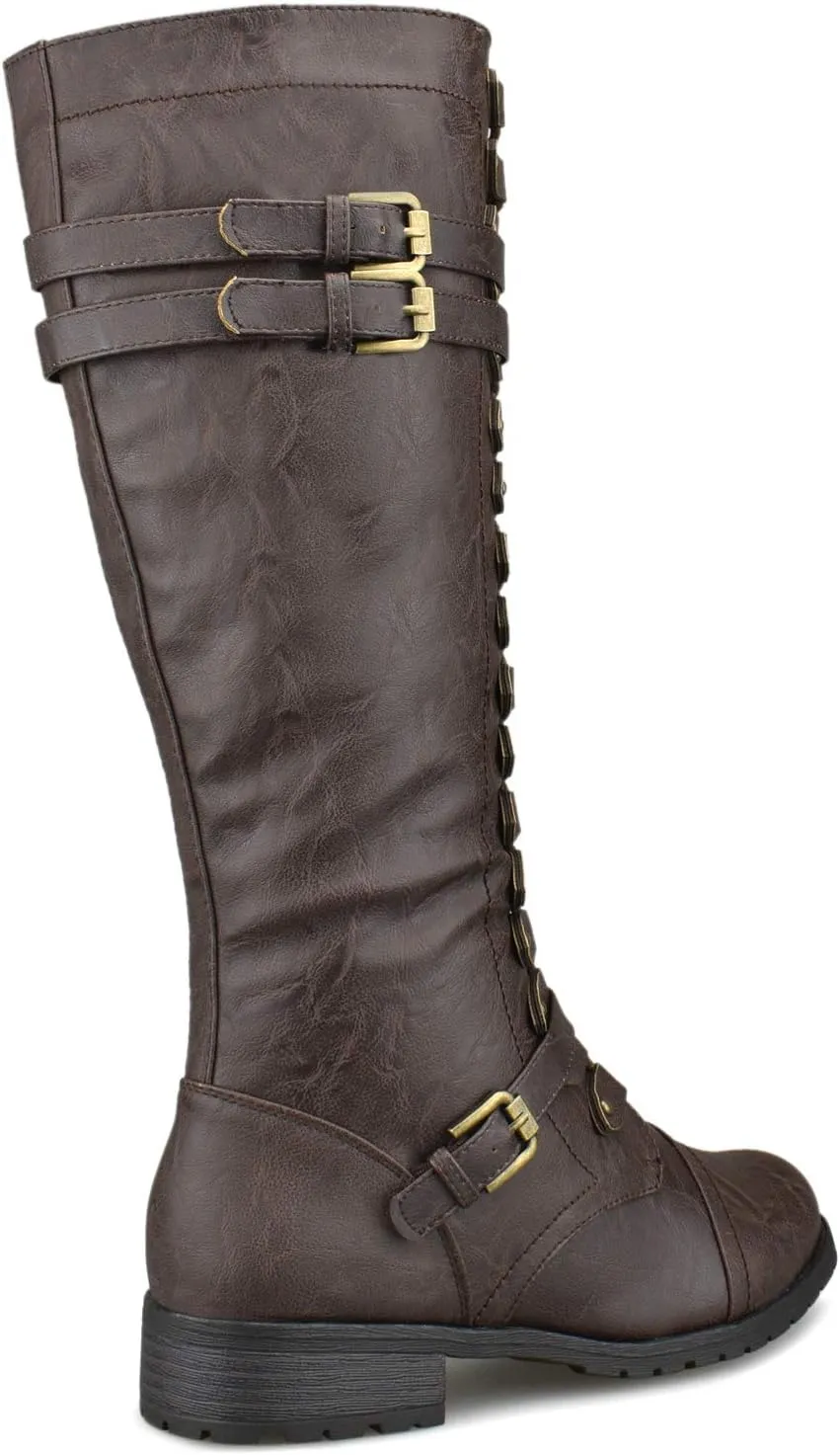 Premier Standard - Women's Lace-Up Strappy Knee High Combat Stacked Heel Boot