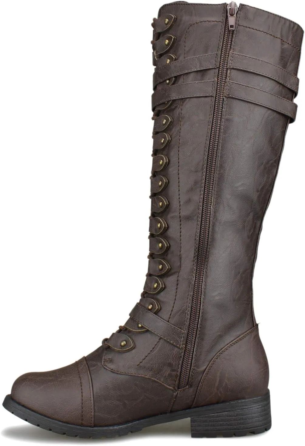 Premier Standard - Women's Lace-Up Strappy Knee High Combat Stacked Heel Boot