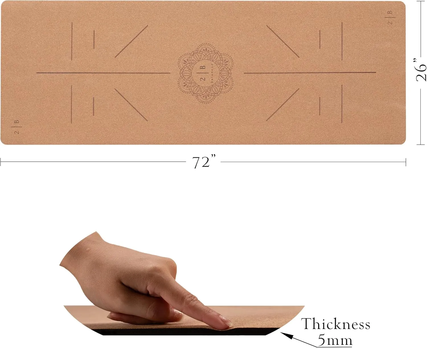 Premium Cork Yoga Mat - Always Stays Flat - Non Toxic - Non Slip - Brown - Cork & Rubber