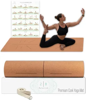 Premium Cork Yoga Mat - Always Stays Flat - Non Toxic - Non Slip - Brown - Cork & Rubber