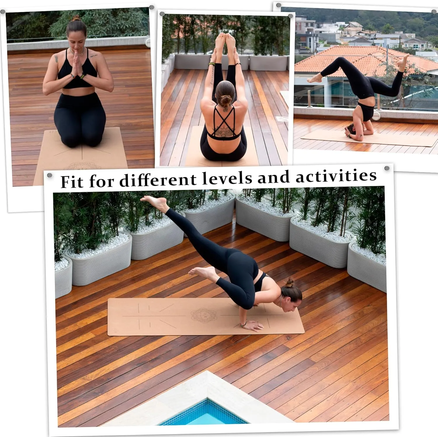 Premium Cork Yoga Mat - Always Stays Flat - Non Toxic - Non Slip - Brown - Cork & Rubber
