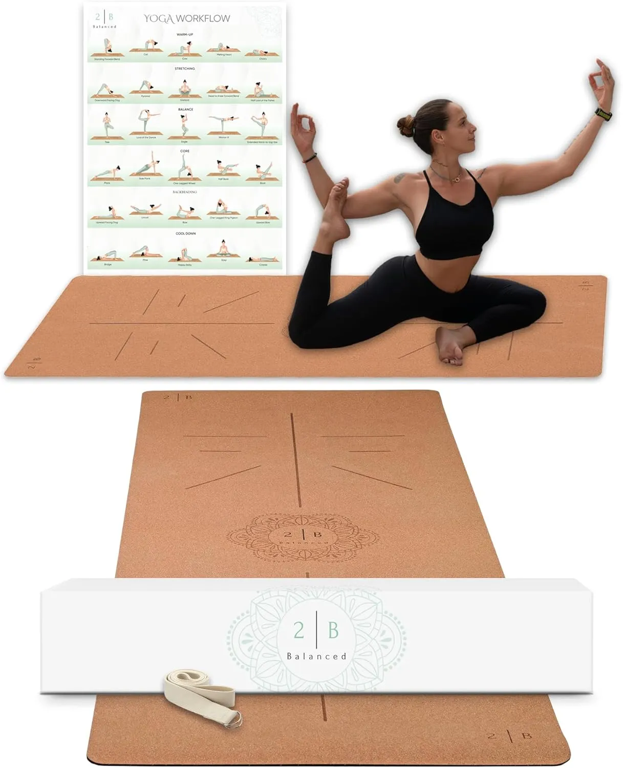 Premium Cork Yoga Mat - Always Stays Flat - Non Toxic - Non Slip - Brown - Cork & Rubber