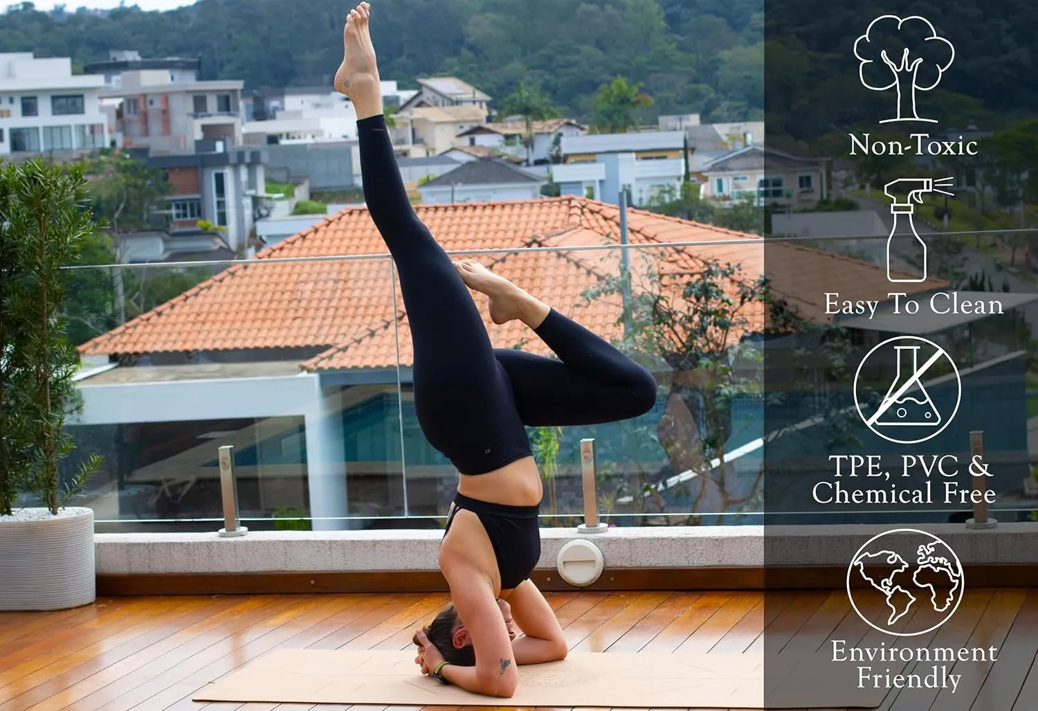 Premium Cork Yoga Mat - Always Stays Flat - Non Toxic - Non Slip - Brown - Cork & Rubber