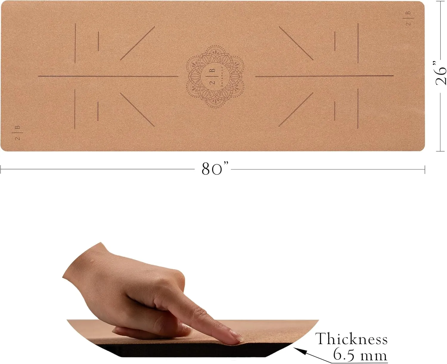 Premium Cork Yoga Mat - Always Stays Flat - Non Toxic - Non Slip - Brown - Cork & Rubber