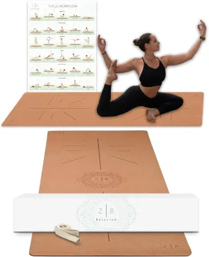 Premium Cork Yoga Mat - Always Stays Flat - Non Toxic - Non Slip - Brown - Cork & Rubber