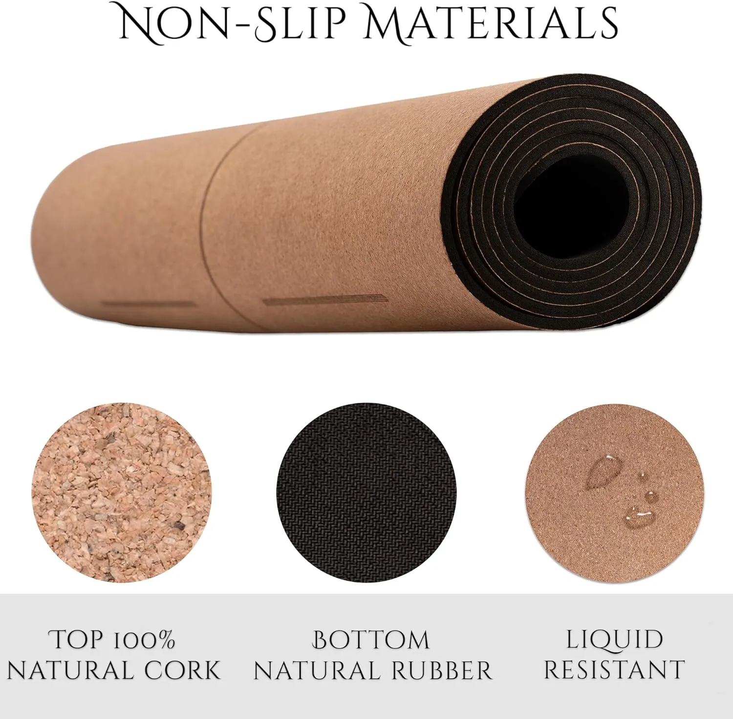 Premium Cork Yoga Mat - Always Stays Flat - Non Toxic - Non Slip - Brown - Cork & Rubber