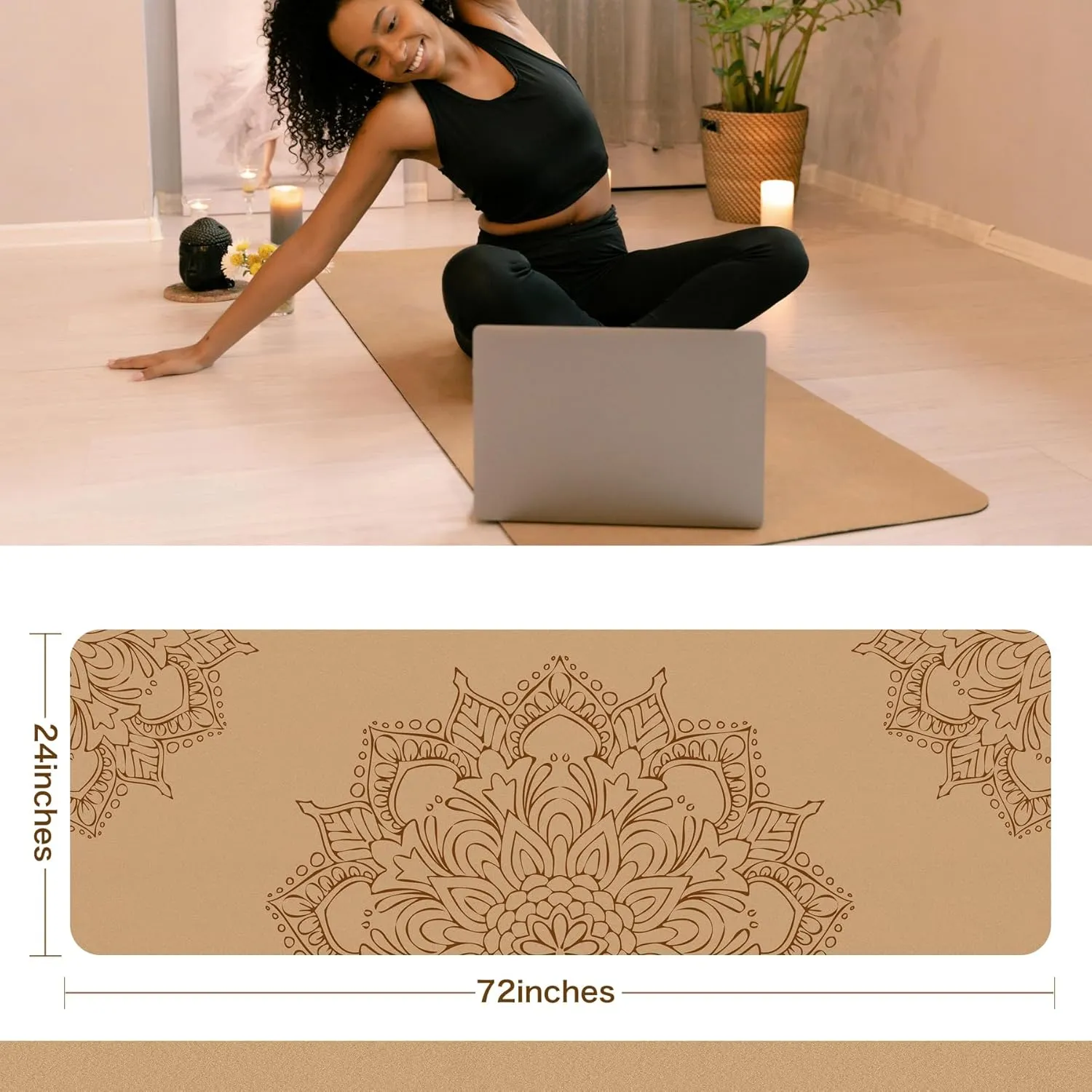 Premium Cork Yoga Mat Non Slip Thick Cork Exercise & Fitness Mat for Yoga, Pilates, & Home Workouts(72" x 24" x 5mm Thick)