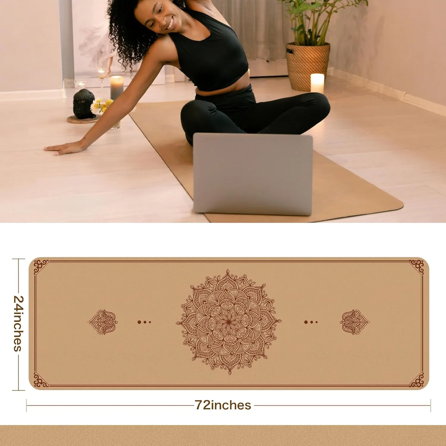 Premium Cork Yoga Mat Non Slip Thick Cork Exercise & Fitness Mat for Yoga, Pilates, & Home Workouts(72" x 24" x 5mm Thick)