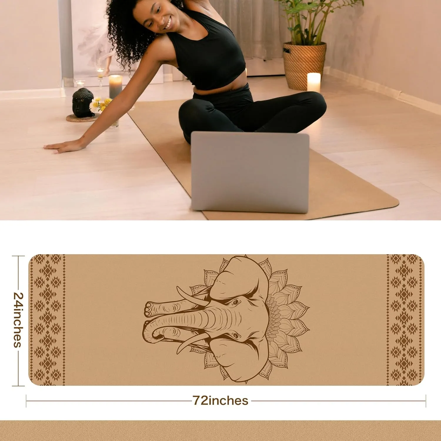 Premium Cork Yoga Mat Non Slip Thick Cork Exercise & Fitness Mat for Yoga, Pilates, & Home Workouts(72" x 24" x 5mm Thick)