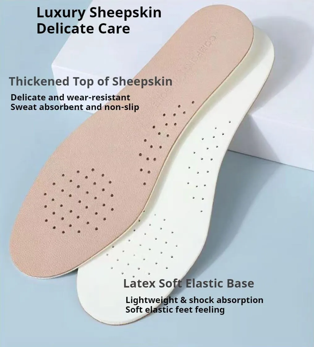 Premium Sheepskin Leather Insoles, 2 Pairs, Soft Lambskin Feet Cushions, Breathable Shoe Pads
