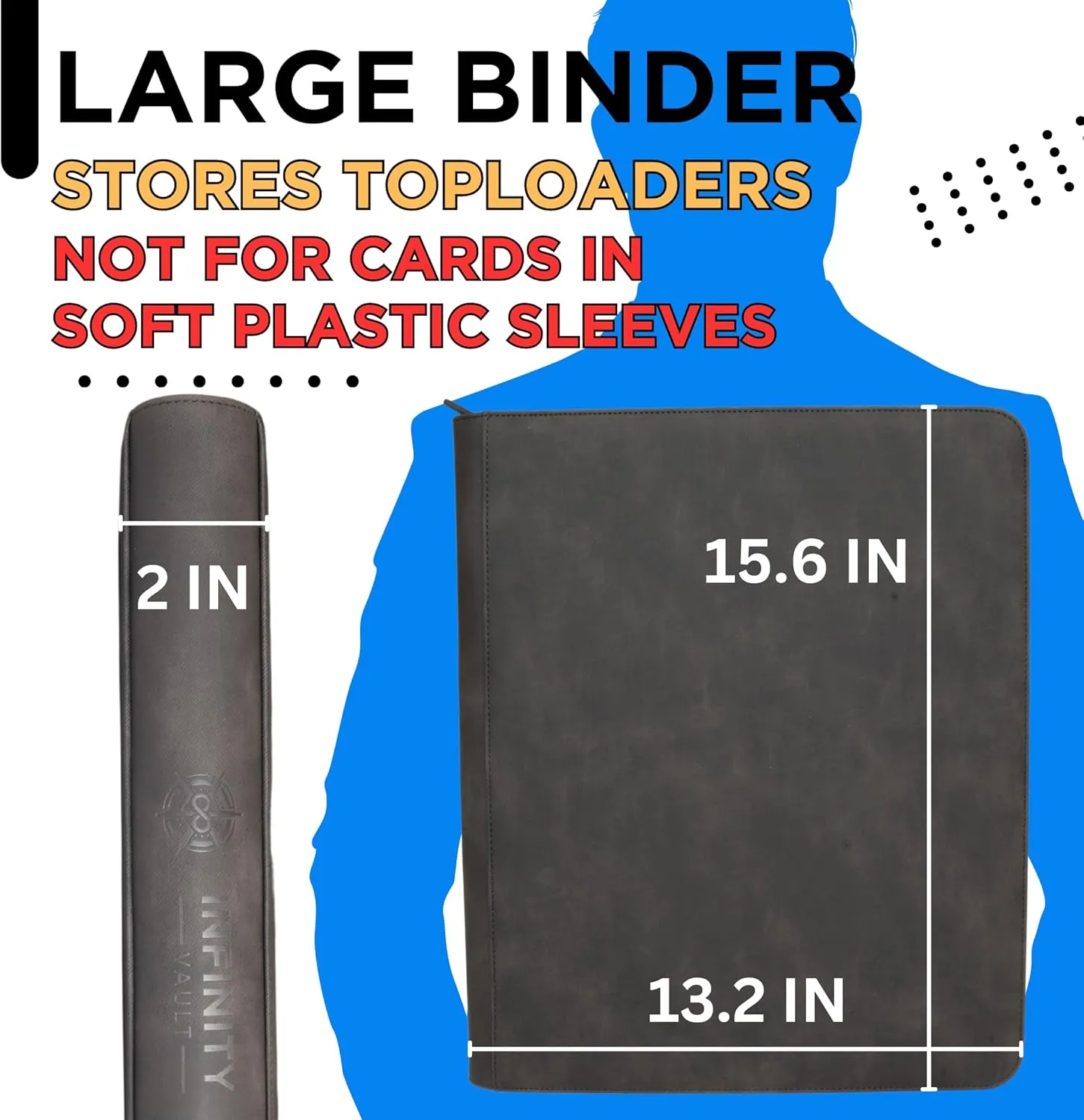Premium Top Loader Binder for 216 Cards - Non-Tenting 9 Pocket Double Sided Design - Zipper-Enclosed Ringless Toploader Binder (Vintage, Black Interior, 216 Cards)