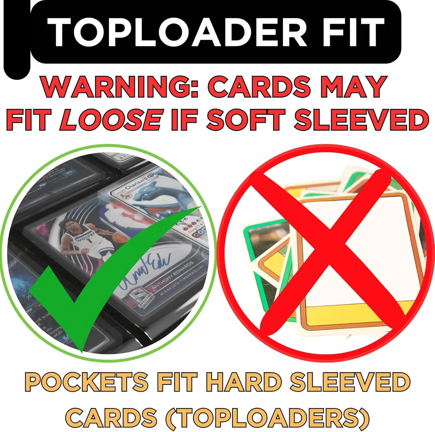 Premium Top Loader Binder for 216 Cards - Non-Tenting 9 Pocket Double Sided Design - Zipper-Enclosed Ringless Toploader Binder (Vintage, Black Interior, 216 Cards)