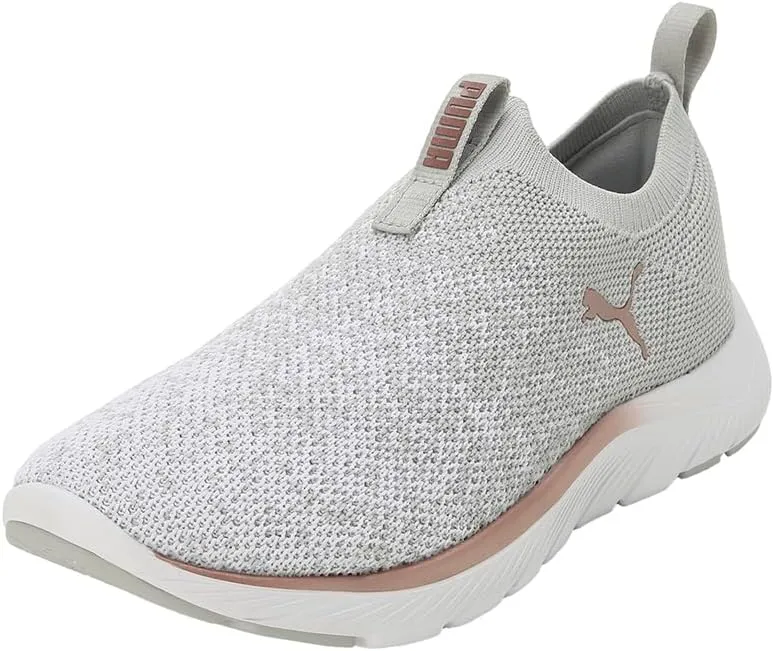 PUMA Women's Softride Remi Slip-On Knit WN's Street Running Shoe, Ash Gray PUMA White Rose Gold, 5 Women