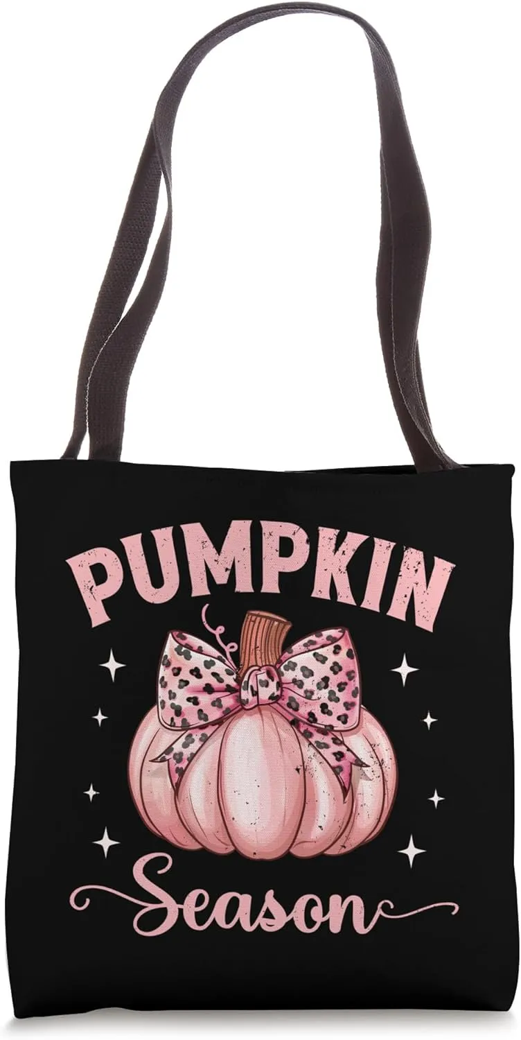 Pumpkin Season Coquette Bow Pumpkin In October We Wear Pink Tote Bag