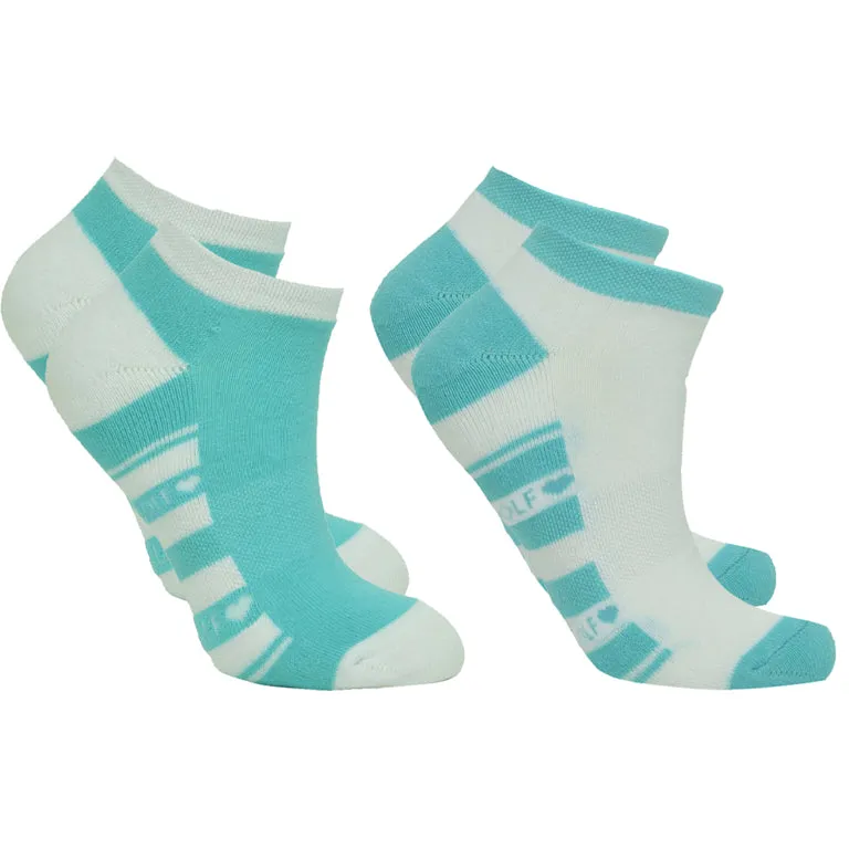 Pure Ladies 2 Pair Pack Of Trainer Golf Socks- Ocean Blue