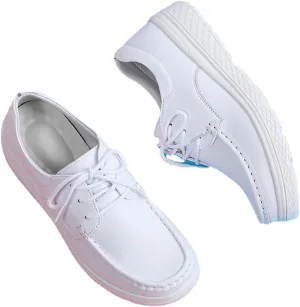 Purubylley Women's Slip Resistant Lightweight Nursing Shoes Comfortable Lace Up Work Shoes，Nursing Work Healthcare Slip Resistant Breathable Restaurant Food Service Leather Loafers
