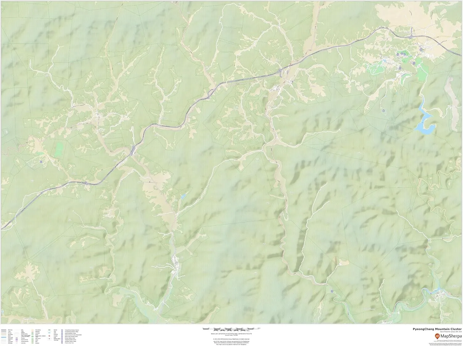 PyeongChang 2018 Winter Games Mountain Cluster Venues - 48" x 36" Paper Wall Map