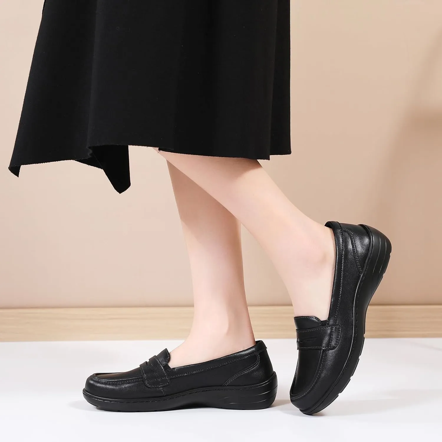 QAE Loafers for Women Comfort Orthopedic Slip On Penny Loafers Women's Flat Shoes for Casual Walking Dress Work Business