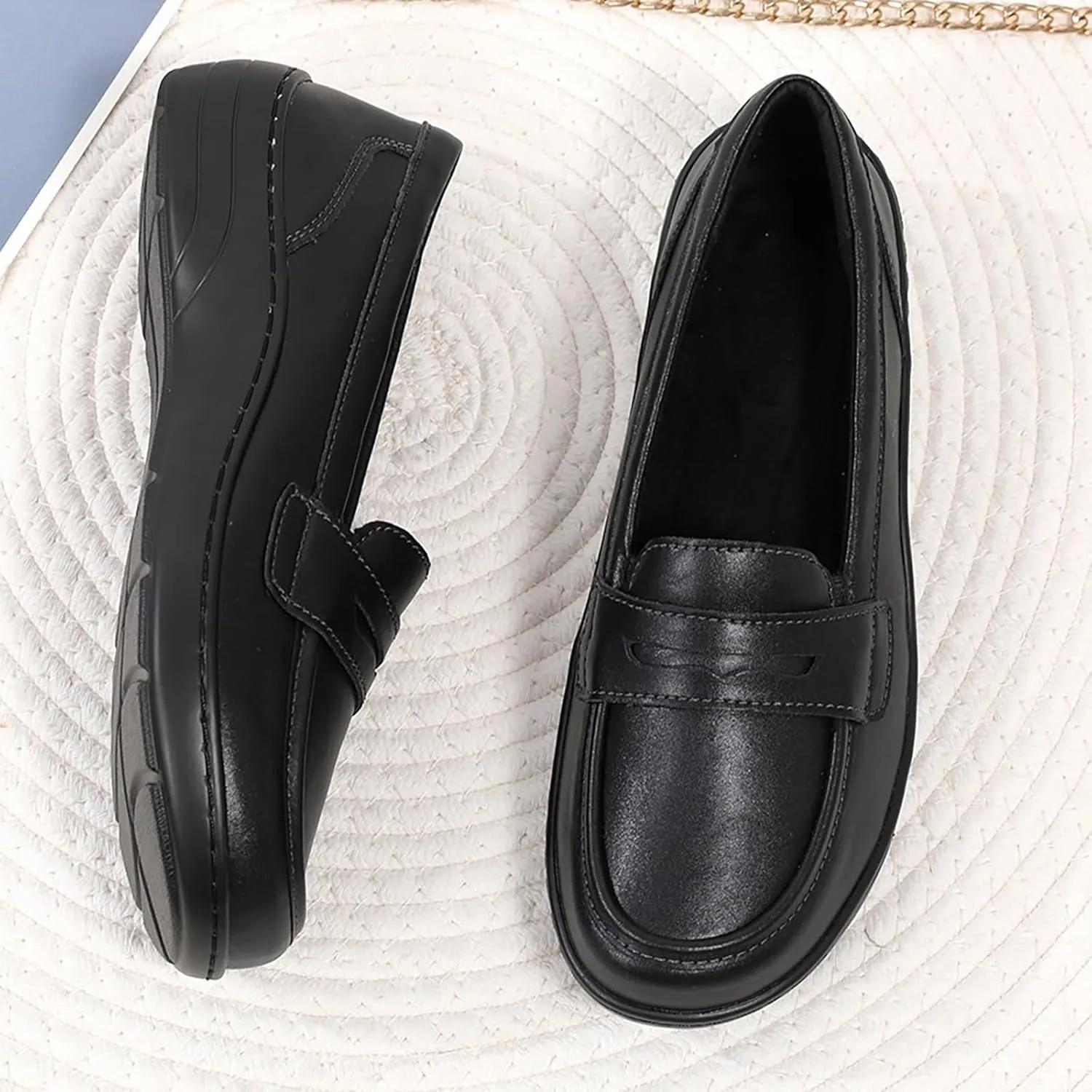 QAE Loafers for Women Comfort Orthopedic Slip On Penny Loafers Women's Flat Shoes for Casual Walking Dress Work Business