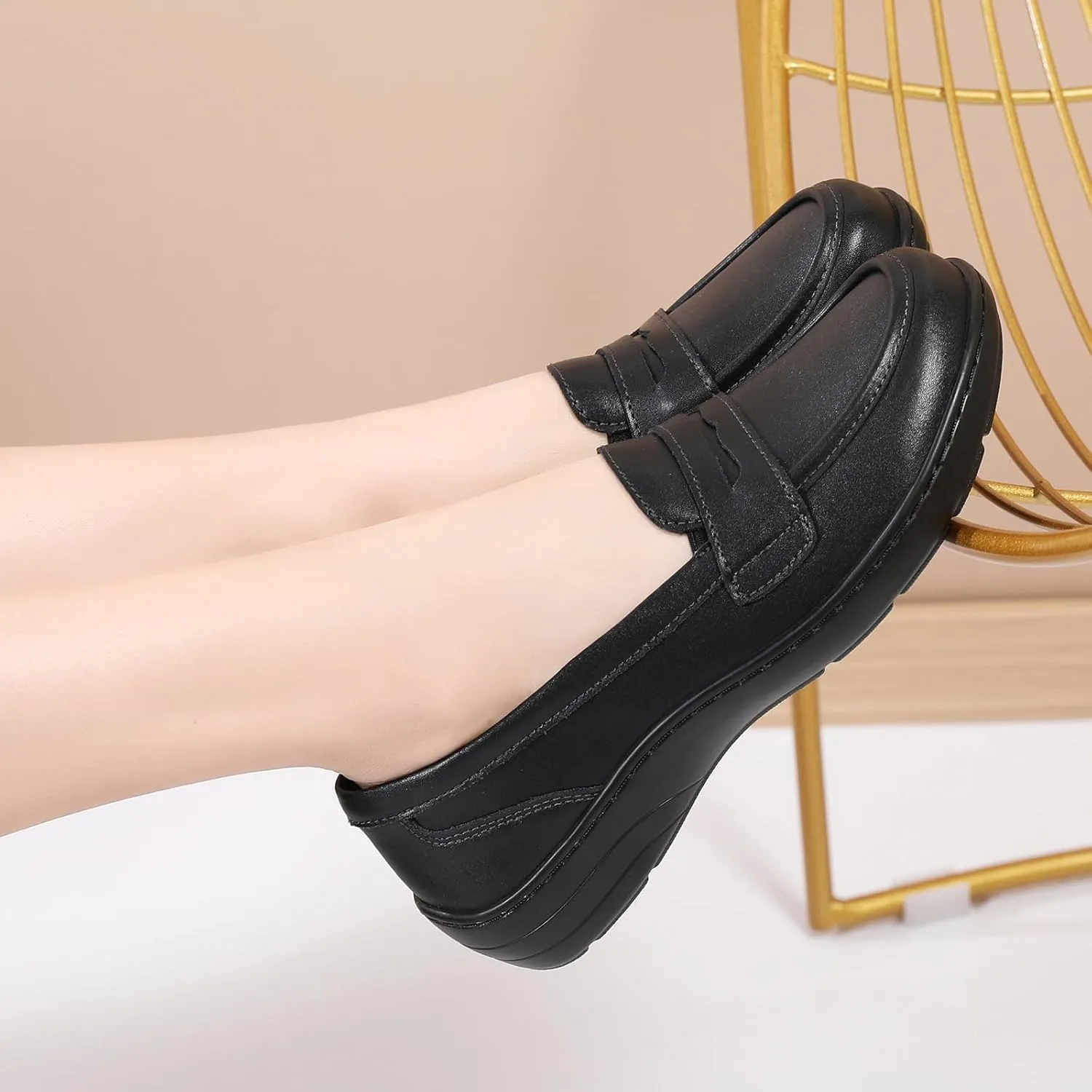 QAE Loafers for Women Comfort Orthopedic Slip On Penny Loafers Women's Flat Shoes for Casual Walking Dress Work Business