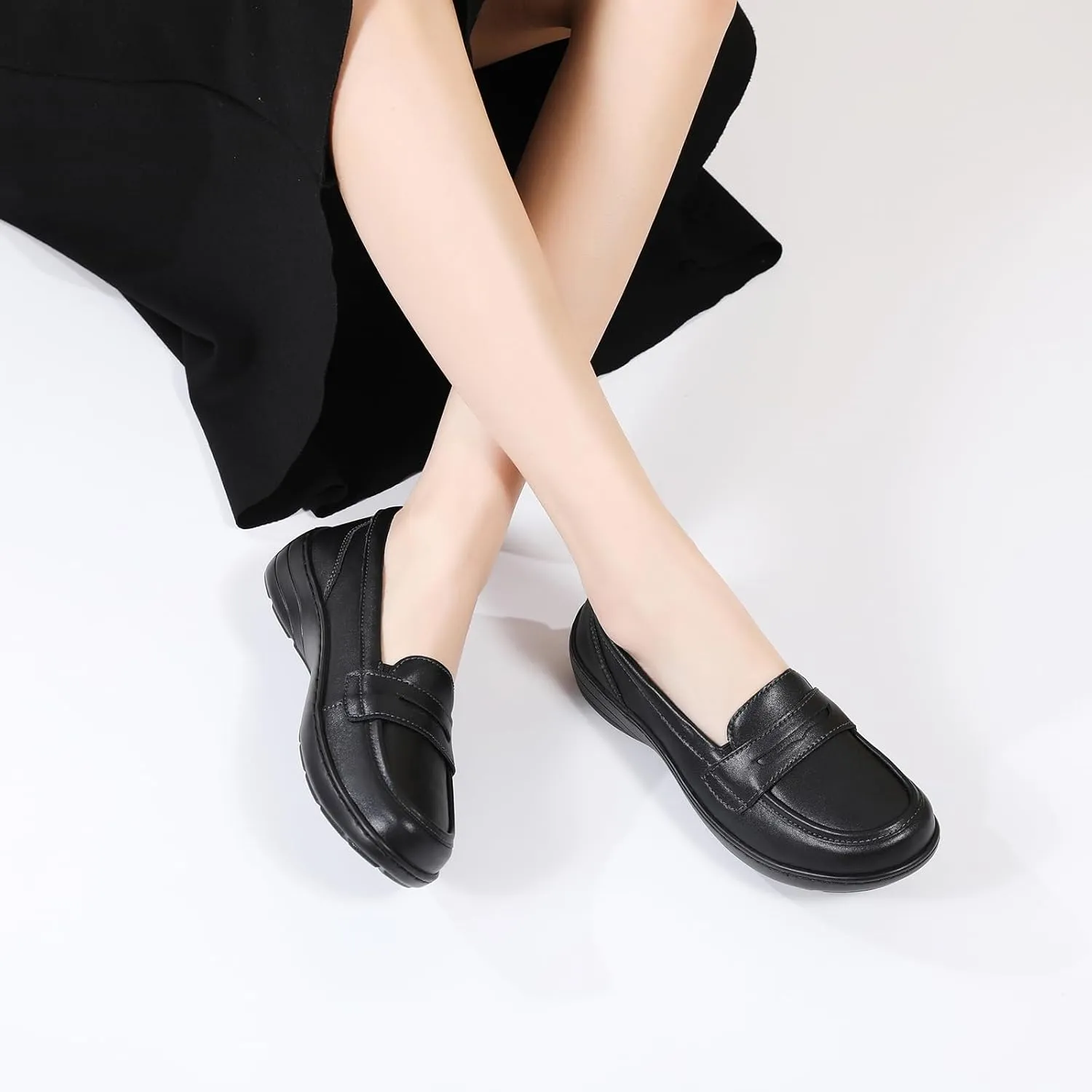 QAE Loafers for Women Comfort Orthopedic Slip On Penny Loafers Women's Flat Shoes for Casual Walking Dress Work Business