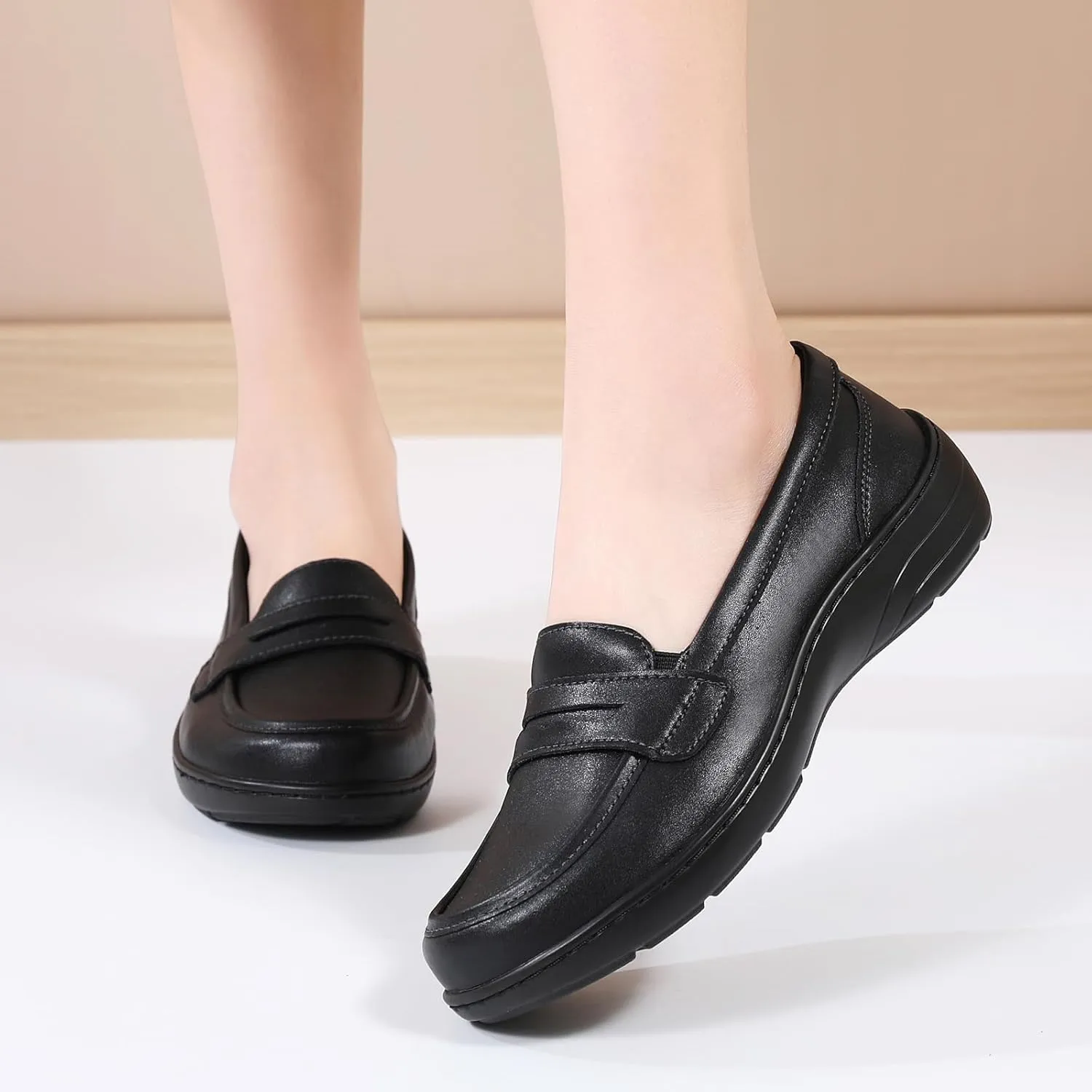 QAE Loafers for Women Comfort Orthopedic Slip On Penny Loafers Women's Flat Shoes for Casual Walking Dress Work Business