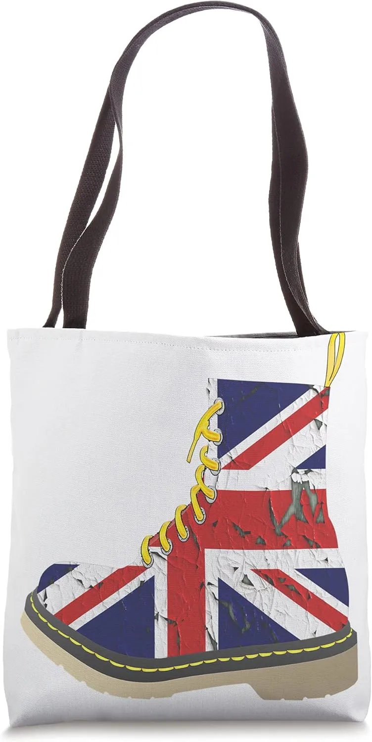 "British" Flag Union Jack Combat Boot" graphic design Tote Bag