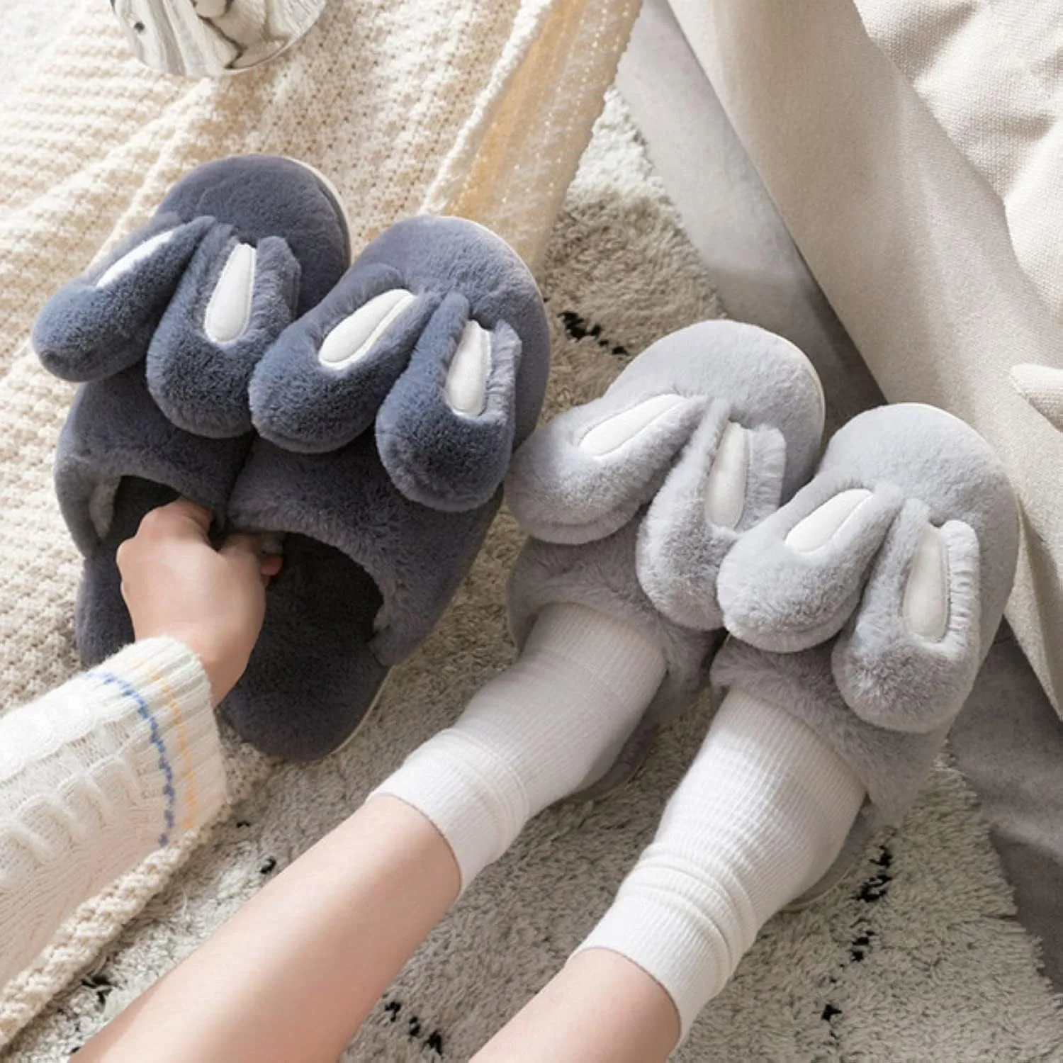 Really Cute Unisex Adult Hard Soled Stuffed Animal Home Slippers Soft Plush Cartoon Animal Slippers Sharp Warm and Toasty Slippers