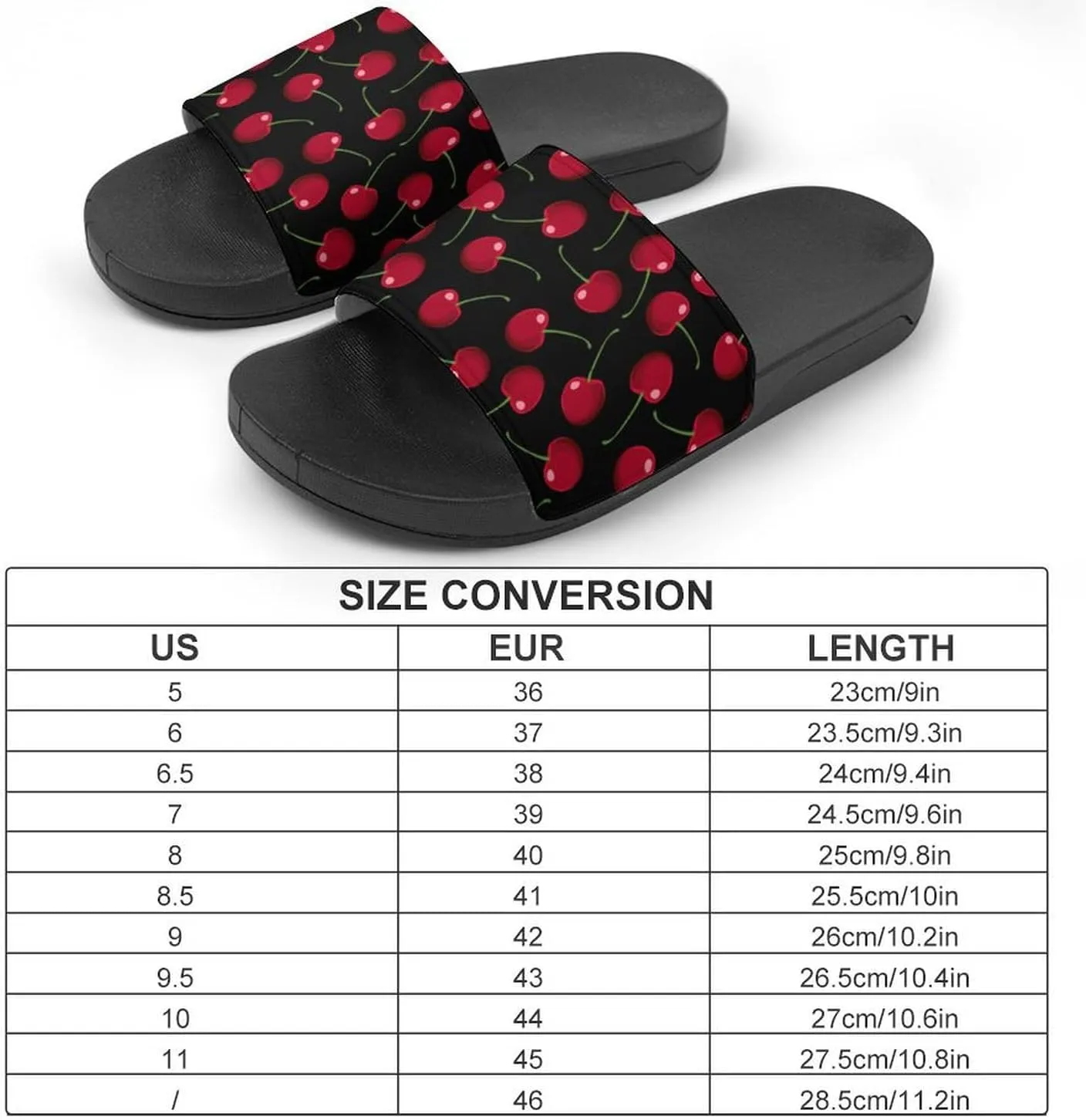 Red Cherries Black Womens Slide Sandals Non Slip Summer House Slippers for Girls Slip-on Flip Flops